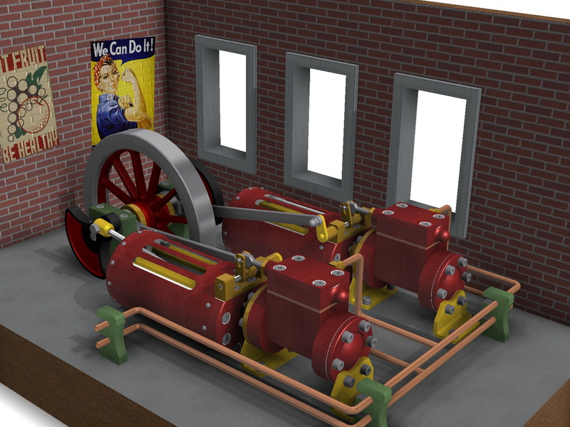 Horizontal Twin Steam Engines in Factory Layout